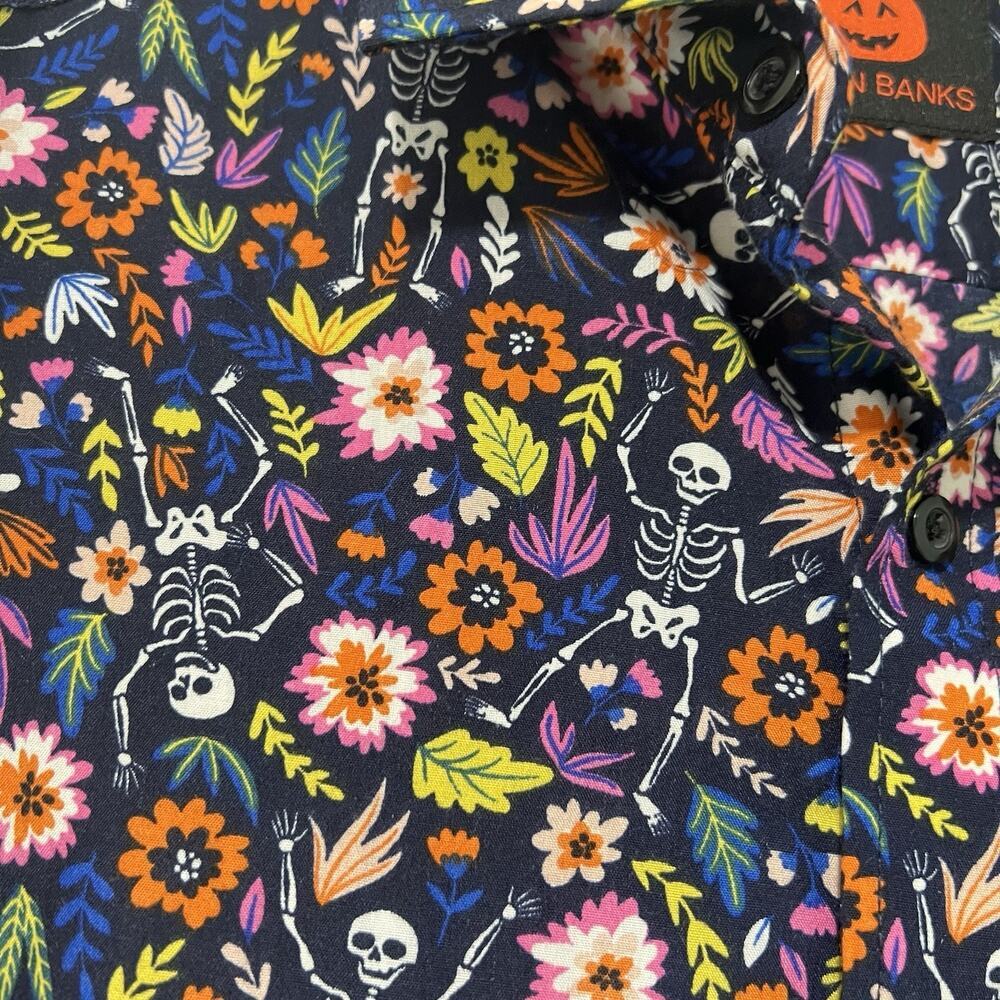 Simon Banks Multicolor Halloween Skeleton Floral Button Down Shirt Men's M - Picture 3 of 11